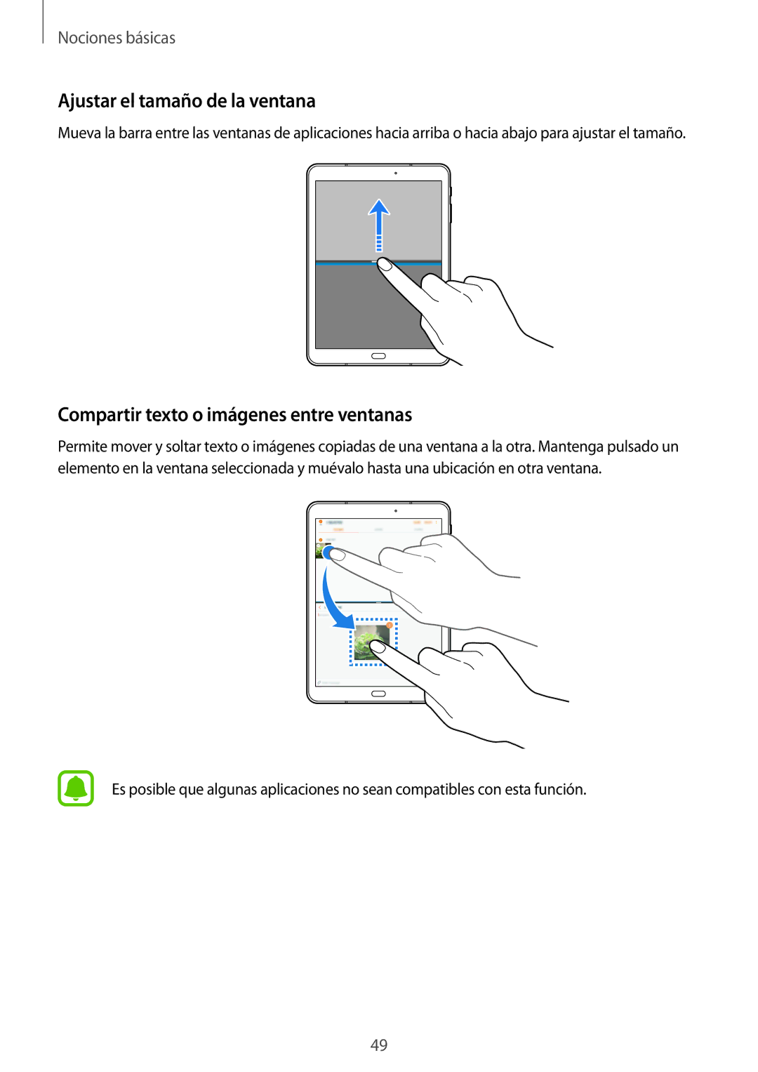 Samsung SM-T820NZSAPHE, SM-T820NZKAPHE manual Ajustar el tamaño de la ventana, Compartir texto o imágenes entre ventanas 