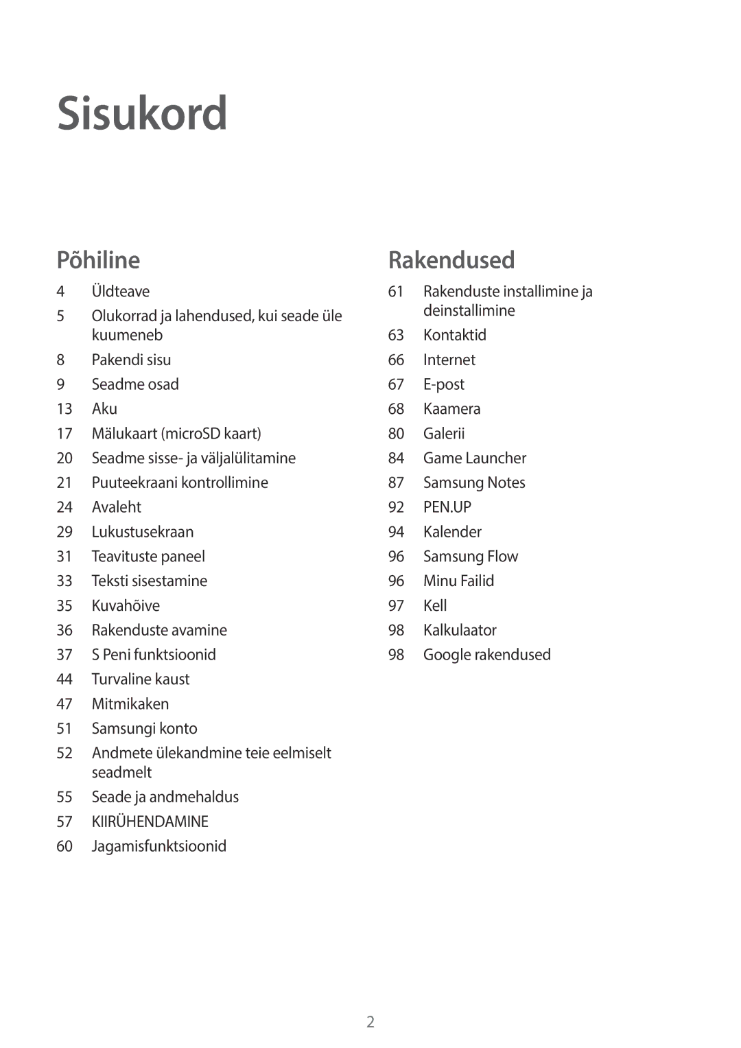 Samsung SM-T820NZKASEB manual Sisukord 