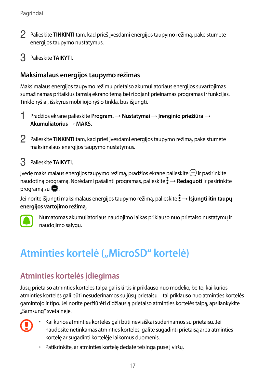 Samsung SM-T820NZKASEB Atminties kortelė „MicroSD kortelė, Atminties kortelės įdiegimas, Energijos taupymo nustatymus 