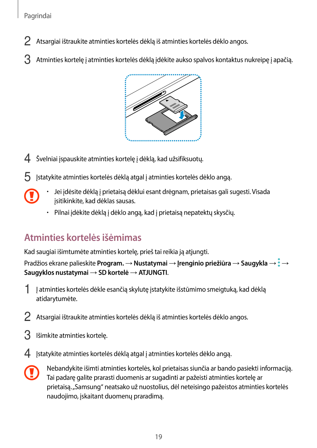 Samsung SM-T820NZKASEB manual Atminties kortelės išėmimas 