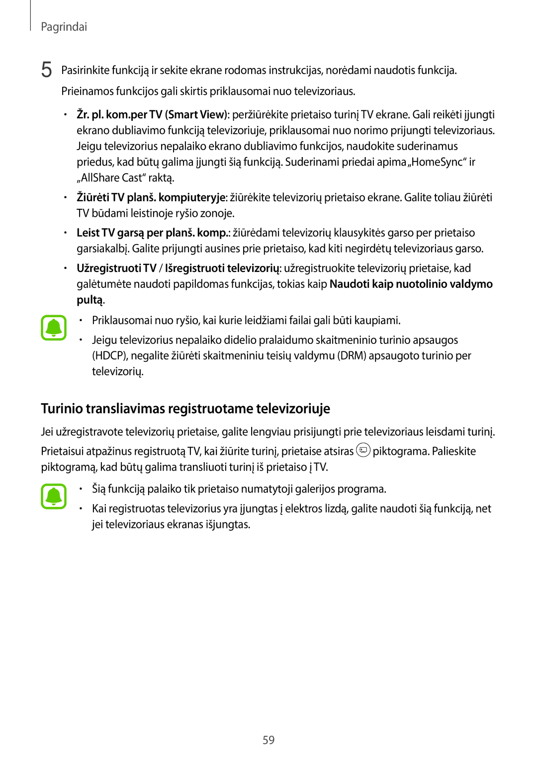 Samsung SM-T820NZKASEB manual Turinio transliavimas registruotame televizoriuje 