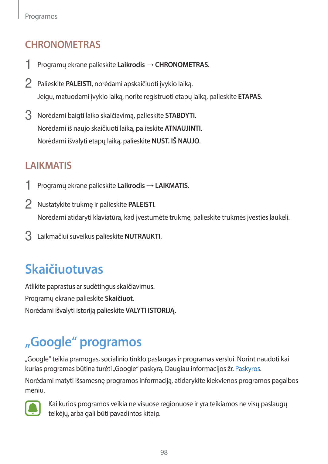 Samsung SM-T820NZKASEB manual Skaičiuotuvas, „Google programos 