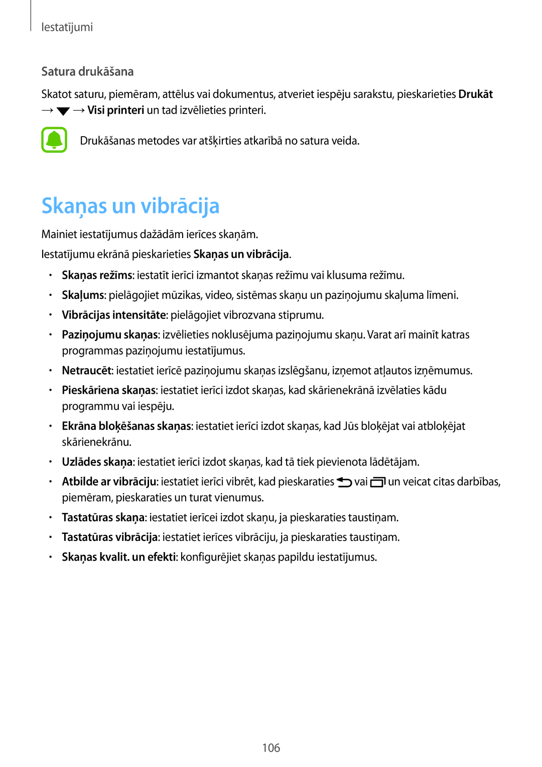 Samsung SM-T820NZKASEB manual Skaņas un vibrācija, Satura drukāšana 