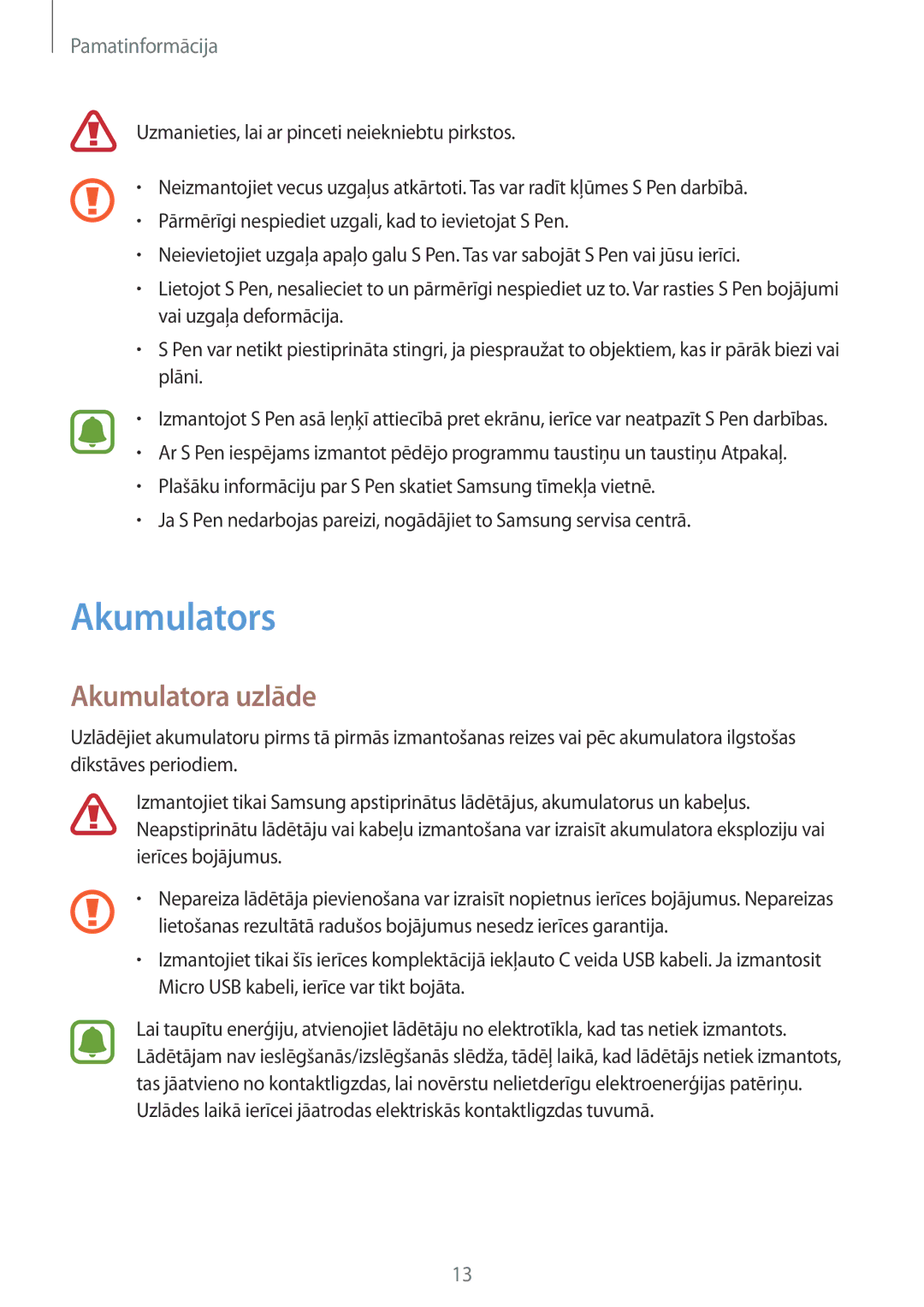 Samsung SM-T820NZKASEB manual Akumulators, Akumulatora uzlāde 