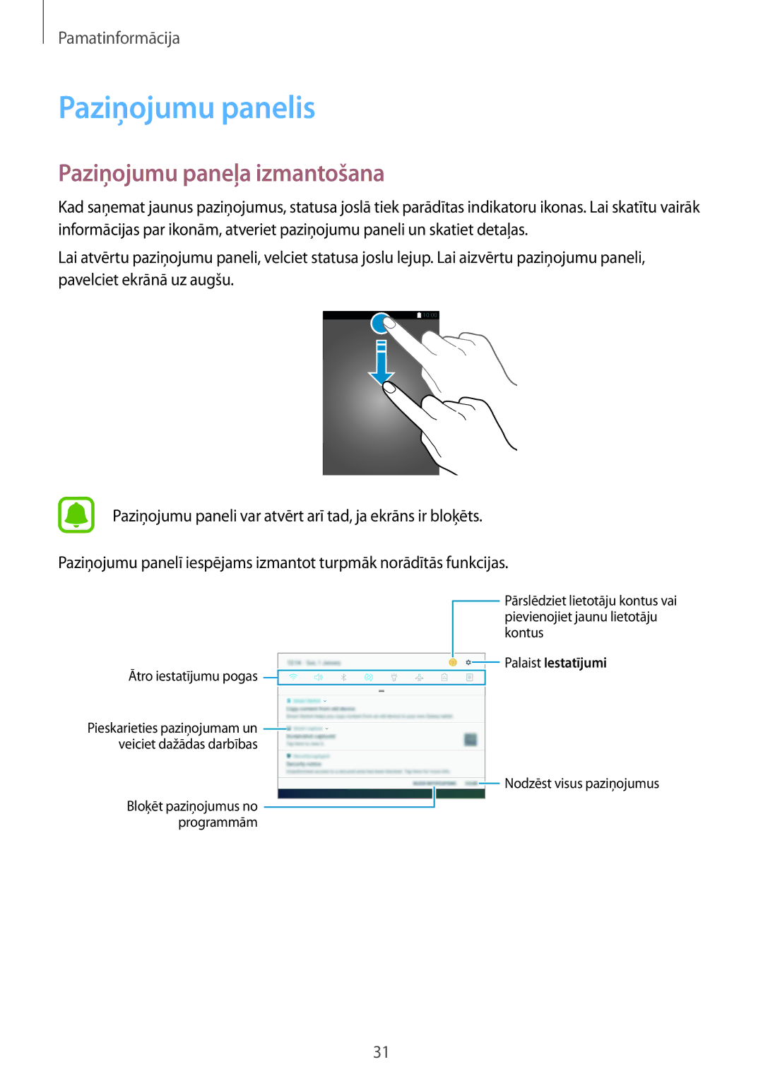 Samsung SM-T820NZKASEB manual Paziņojumu panelis, Paziņojumu paneļa izmantošana 