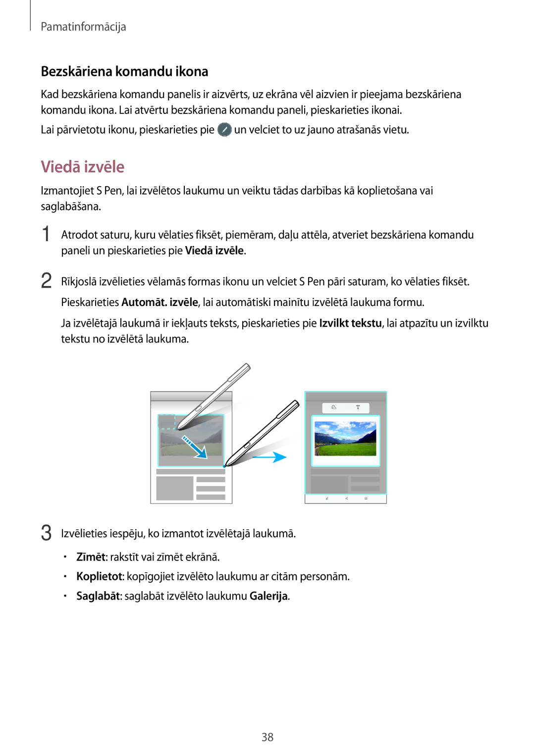 Samsung SM-T820NZKASEB manual Bezskāriena komandu ikona, Paneli un pieskarieties pie Viedā izvēle 