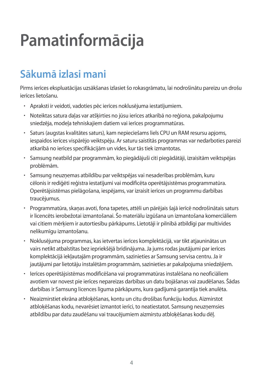 Samsung SM-T820NZKASEB manual Pamatinformācija, Sākumā izlasi mani 