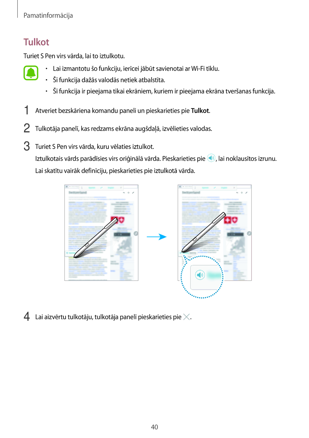 Samsung SM-T820NZKASEB manual Tulkot 