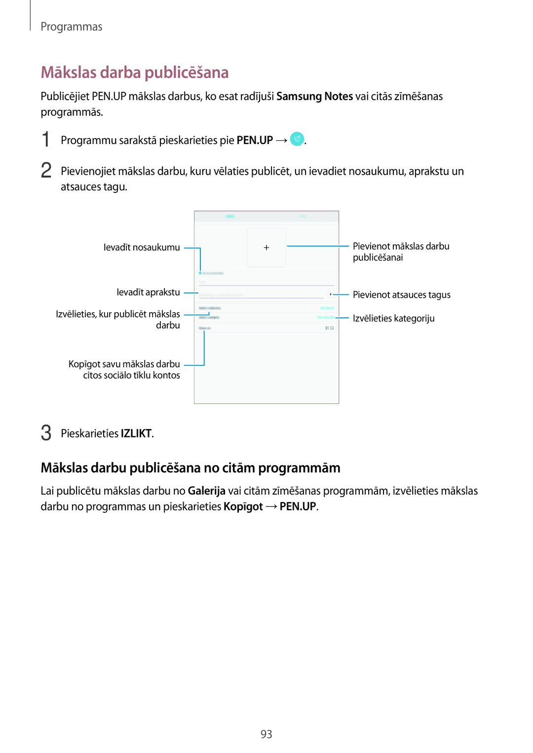 Samsung SM-T820NZKASEB Mākslas darba publicēšana, Mākslas darbu publicēšana no citām programmām, Pieskarieties Izlikt 