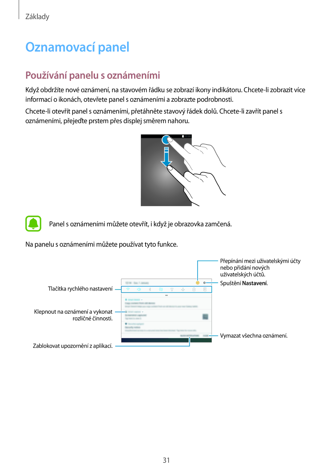 Samsung SM-T820NZKAAUT, SM-T820NZKAXSK, SM-T820NZSAXSK, SM-T820NZSAXEZ manual Oznamovací panel, Používání panelu s oznámeními 