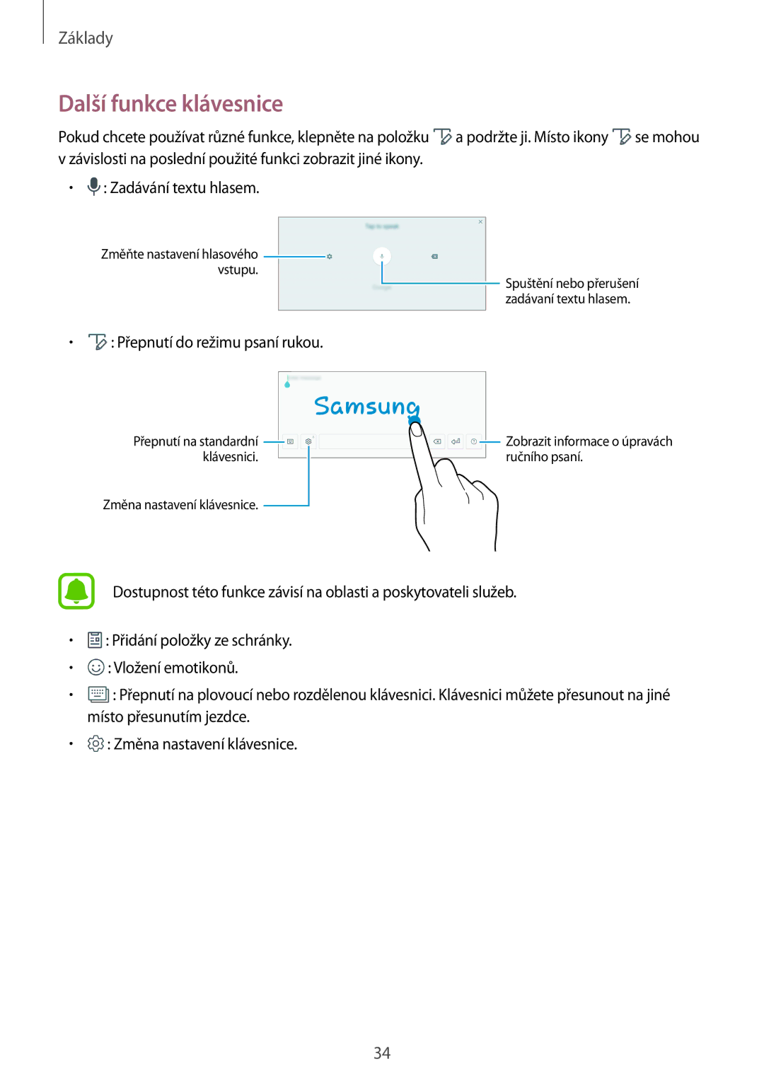 Samsung SM-T820NZKAATO, SM-T820NZKAXSK, SM-T820NZSAXSK manual Další funkce klávesnice, Přepnutí do režimu psaní rukou 