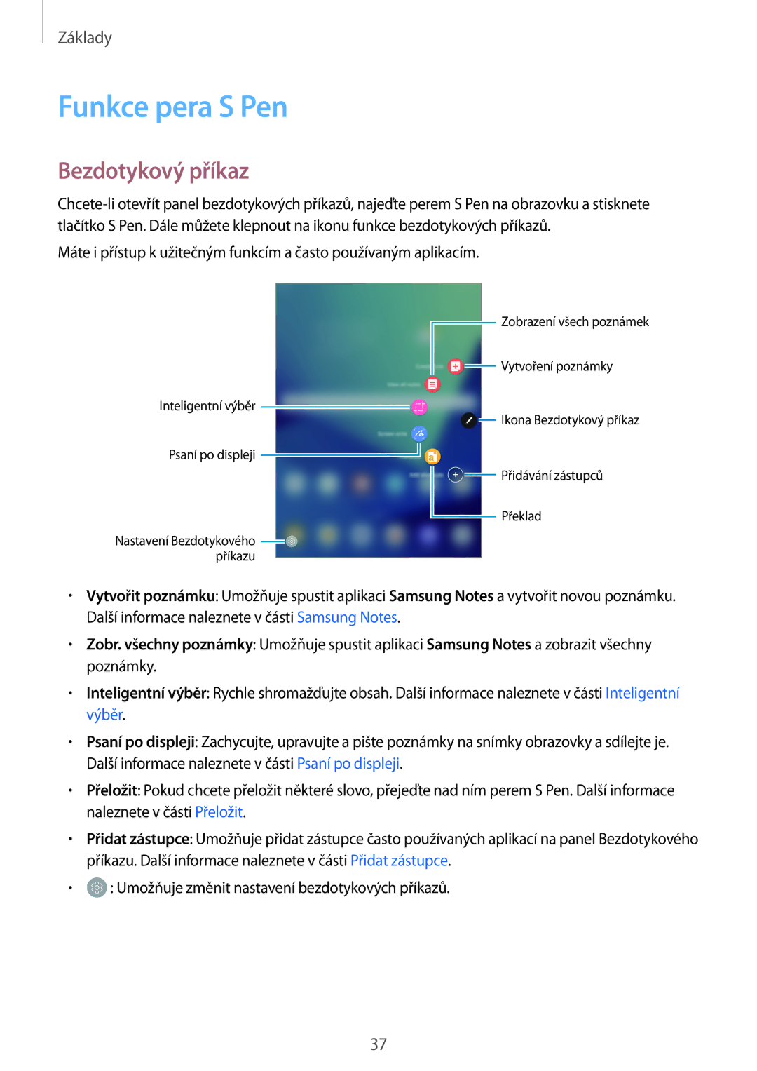 Samsung SM-T820NZSAXSK, SM-T820NZKAXSK, SM-T820NZSAXEZ, SM-T820NZSAXEH, SM-T820NZKAAUT Funkce pera S Pen, Bezdotykový příkaz 