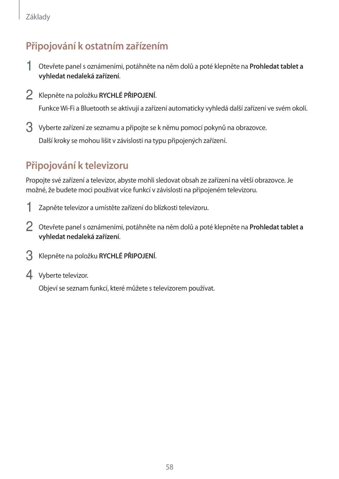 Samsung SM-T820NZKAAUT, SM-T820NZKAXSK, SM-T820NZSAXSK manual Připojování k ostatním zařízením, Připojování k televizoru 