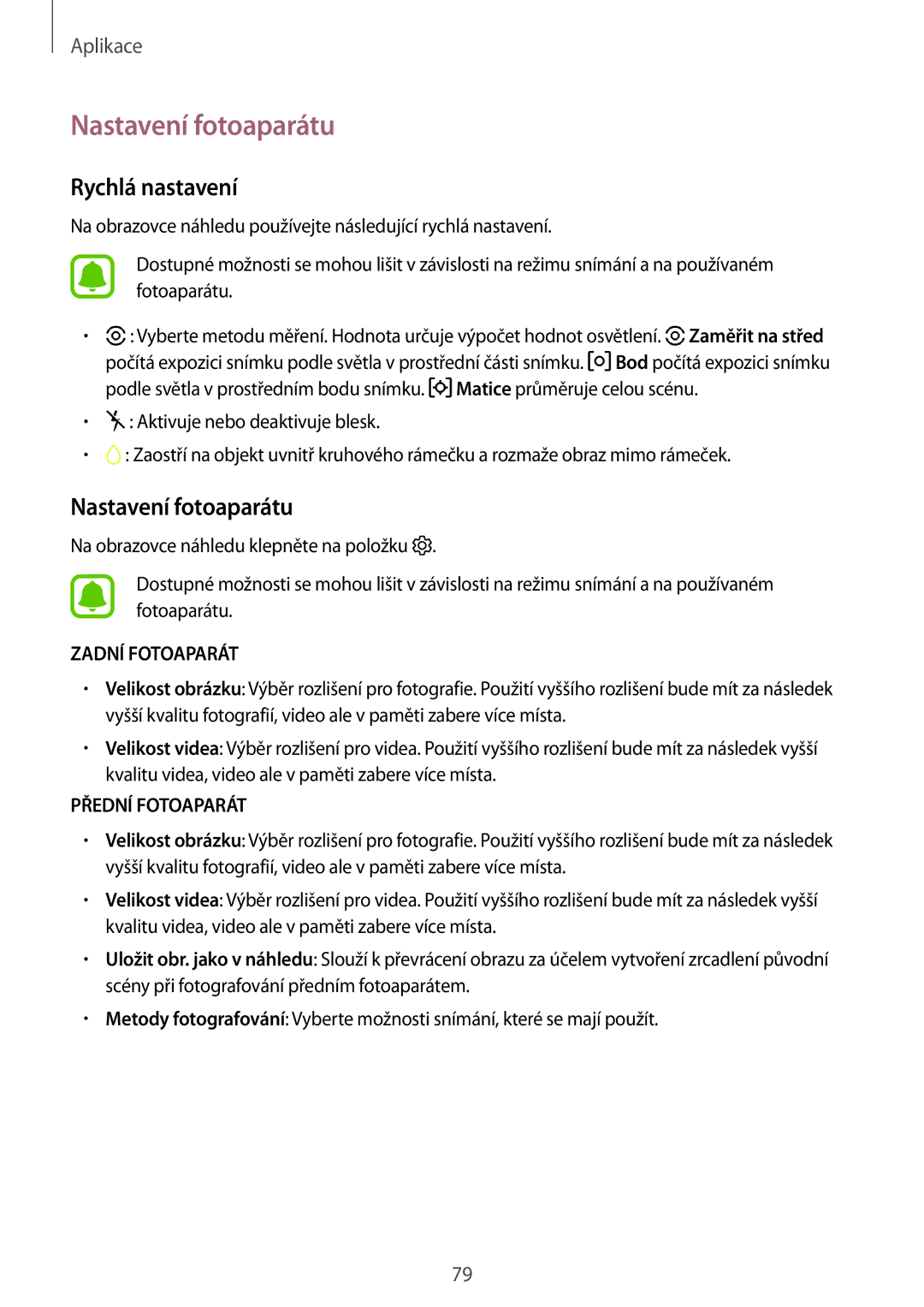 Samsung SM-T820NZKAATO, SM-T820NZKAXSK, SM-T820NZSAXSK, SM-T820NZSAXEZ manual Nastavení fotoaparátu, Rychlá nastavení 