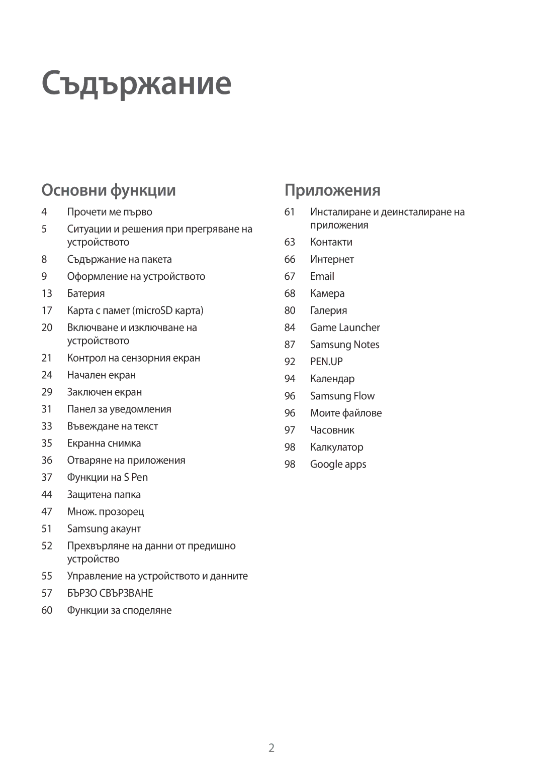 Samsung SM-T820NZSABGL manual Съдържание, 60 Функции за споделяне 