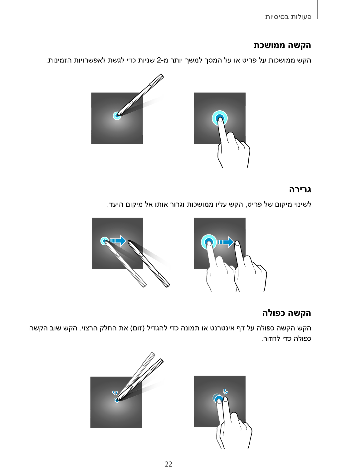 Samsung SM-T820NZSAILO, SM-T820NZKAILO manual תכשוממ השקה, הרירג, הלופכ השקה 