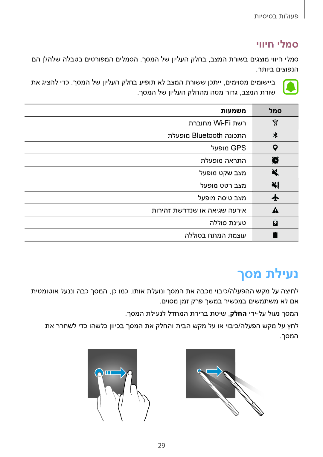 Samsung SM-T820NZKAILO, SM-T820NZSAILO manual ךסמ תליענ, יוויח ילמס, תועמשמ למס 