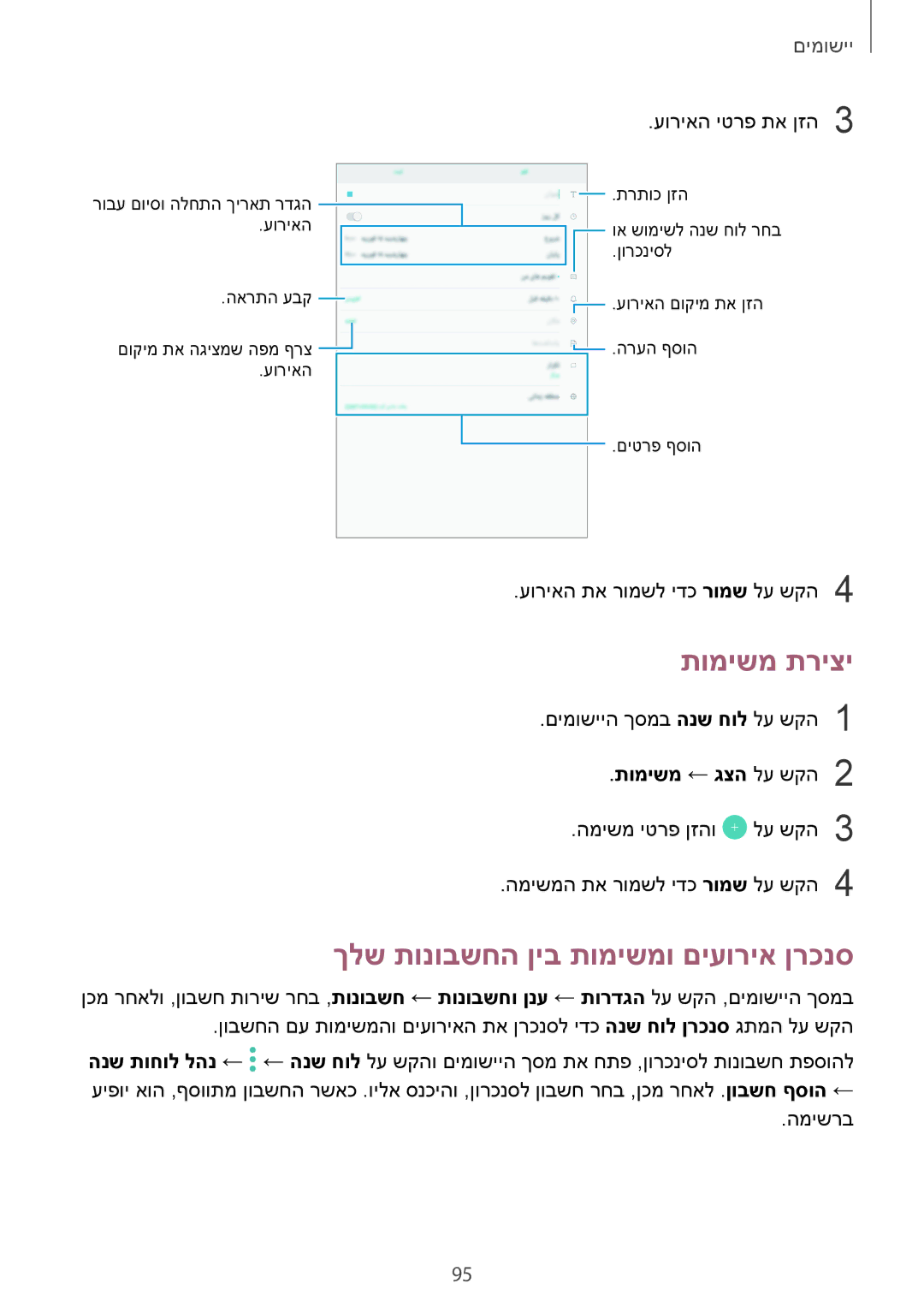 Samsung SM-T820NZKAILO, SM-T820NZSAILO manual תומישמ תריצי, ךלש תונובשחה ןיב תומישמו םיעוריא ןרכנס, תומישמ ← גצה לע שקה2 