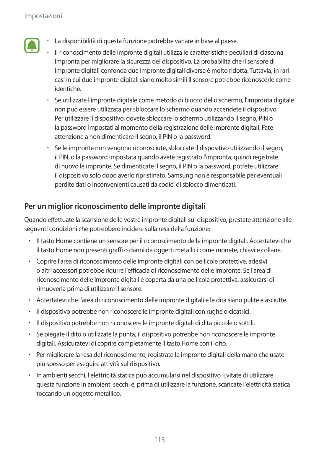 Samsung SM-T820NZKAITV, SM-T820NZSAITV manual Per un miglior riconoscimento delle impronte digitali 