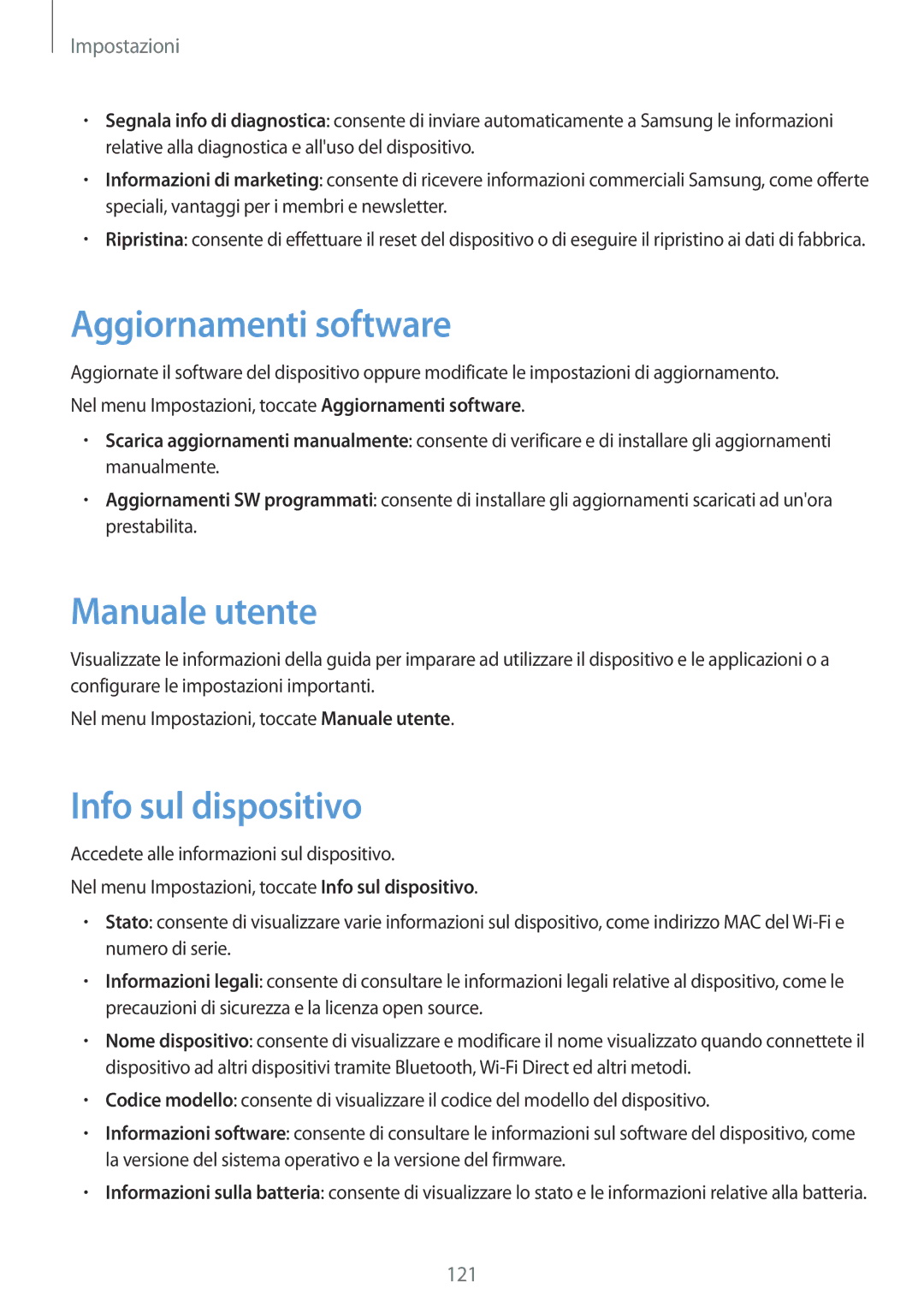 Samsung SM-T820NZKAITV, SM-T820NZSAITV manual Aggiornamenti software, Manuale utente, Info sul dispositivo 