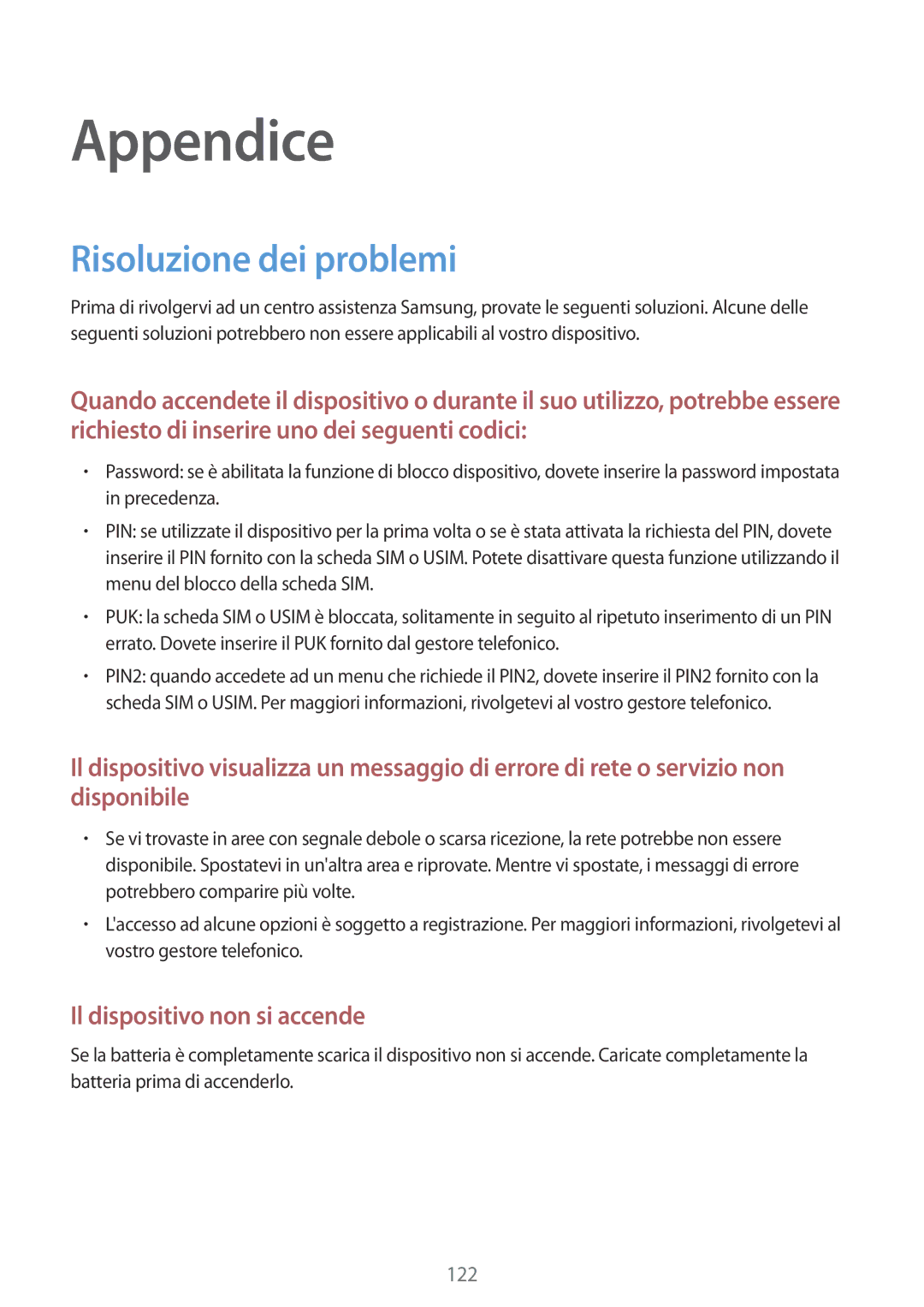 Samsung SM-T820NZSAITV, SM-T820NZKAITV manual Appendice, Risoluzione dei problemi 