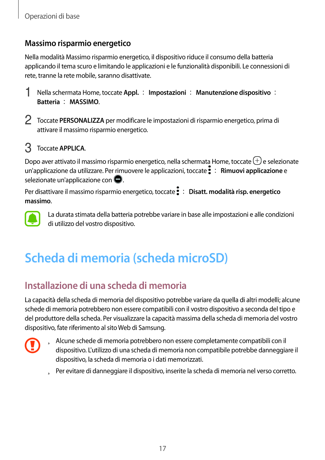 Samsung SM-T820NZKAITV, SM-T820NZSAITV manual Scheda di memoria scheda microSD, Installazione di una scheda di memoria 