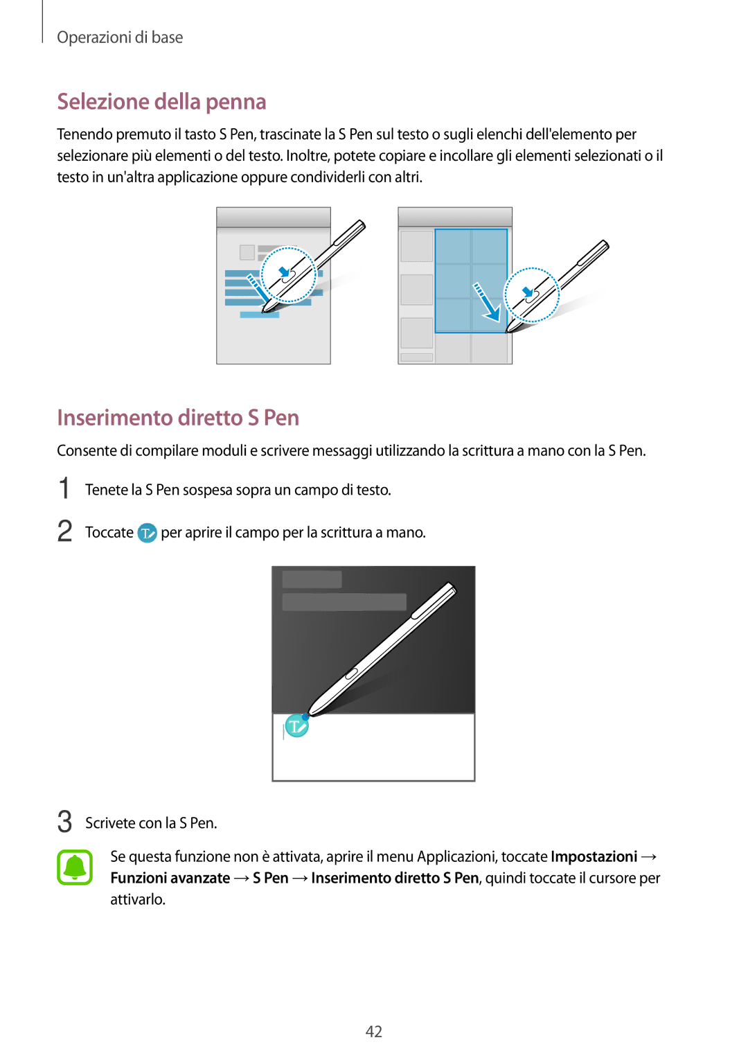 Samsung SM-T820NZSAITV, SM-T820NZKAITV manual Selezione della penna, Inserimento diretto S Pen 