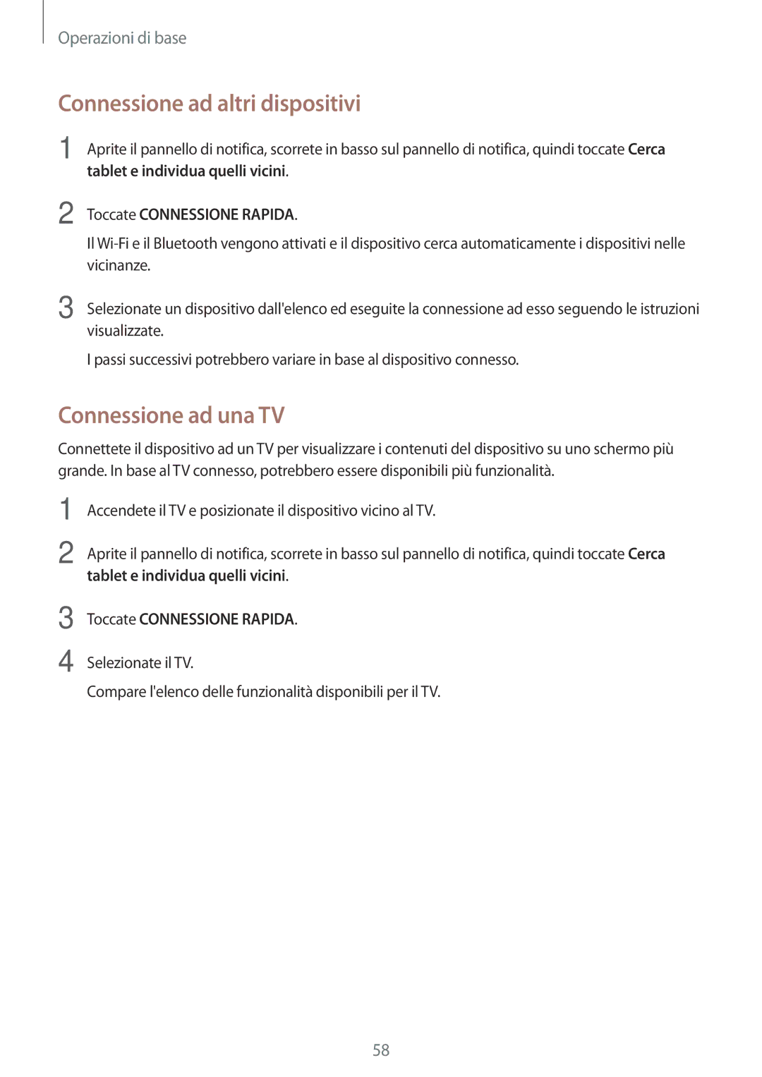 Samsung SM-T820NZSAITV, SM-T820NZKAITV manual Connessione ad altri dispositivi, Connessione ad una TV 