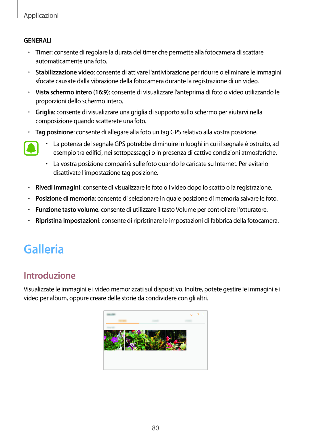 Samsung SM-T820NZSAITV, SM-T820NZKAITV manual Galleria, Generali 