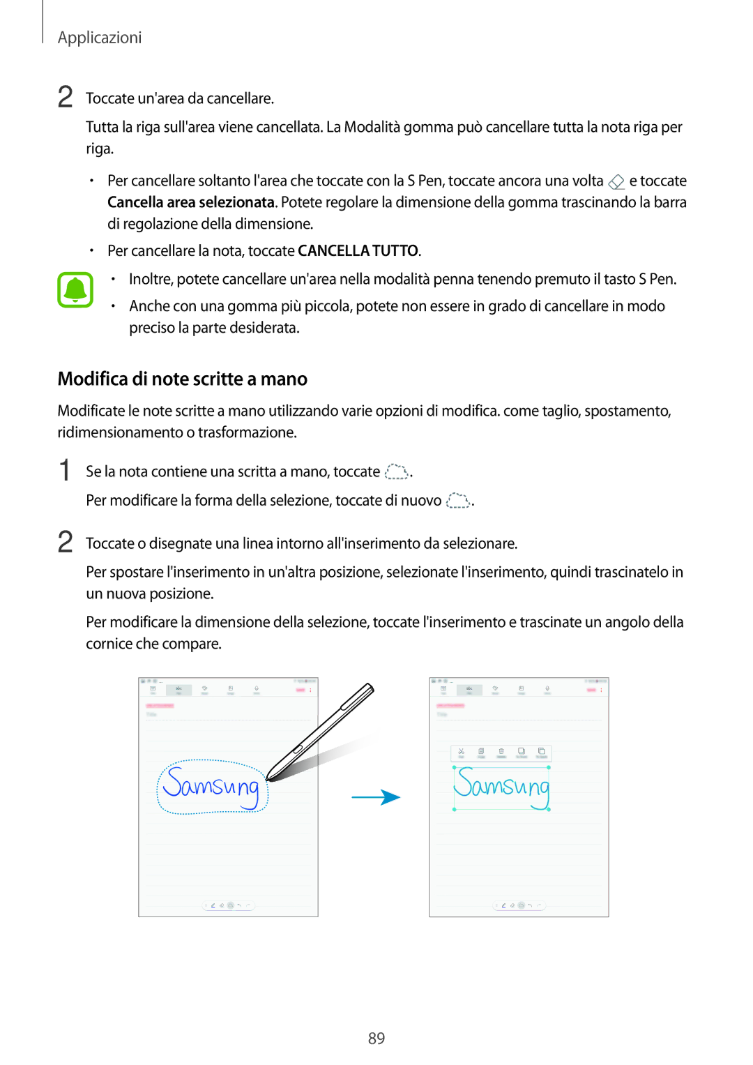 Samsung SM-T820NZKAITV, SM-T820NZSAITV manual Modifica di note scritte a mano 