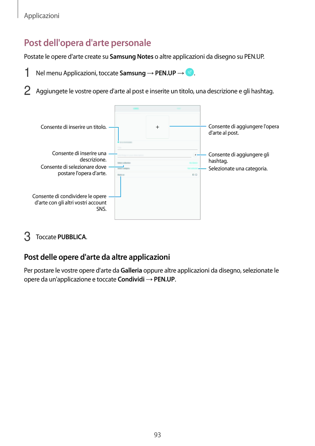 Samsung SM-T820NZKAITV, SM-T820NZSAITV manual Post dellopera darte personale, Post delle opere darte da altre applicazioni 