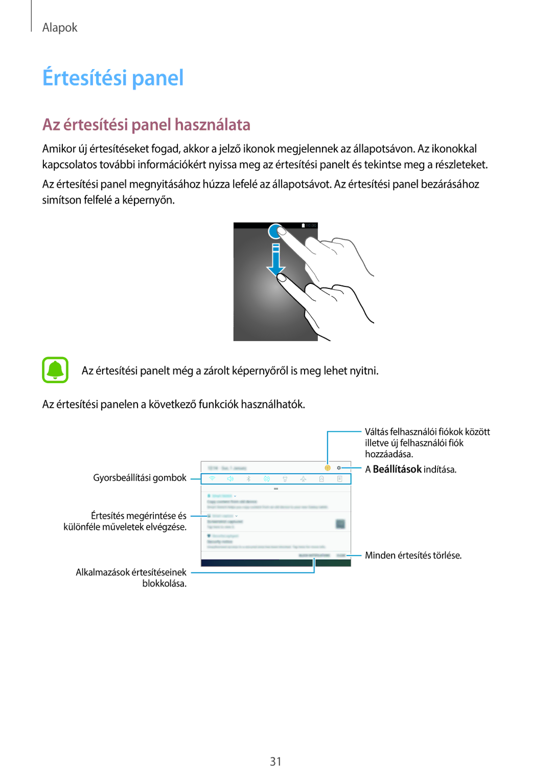 Samsung SM-T820NZSAXEH manual Értesítési panel, Az értesítési panel használata 