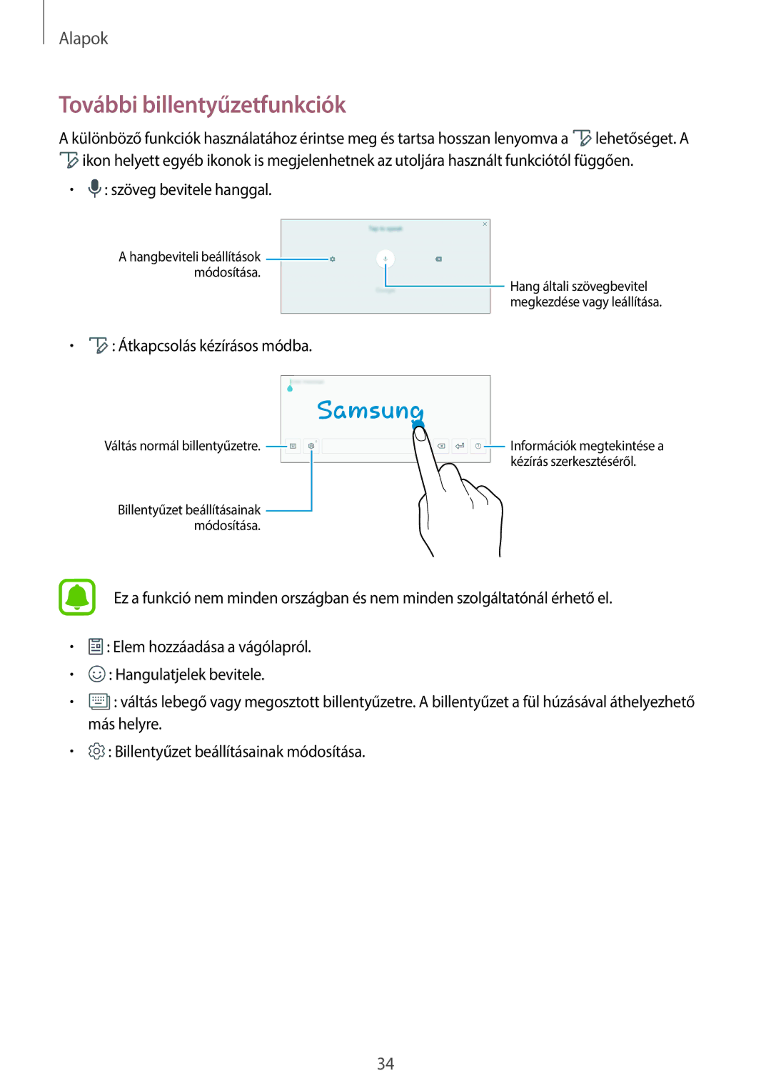 Samsung SM-T820NZSAXEH manual További billentyűzetfunkciók, Átkapcsolás kézírásos módba 