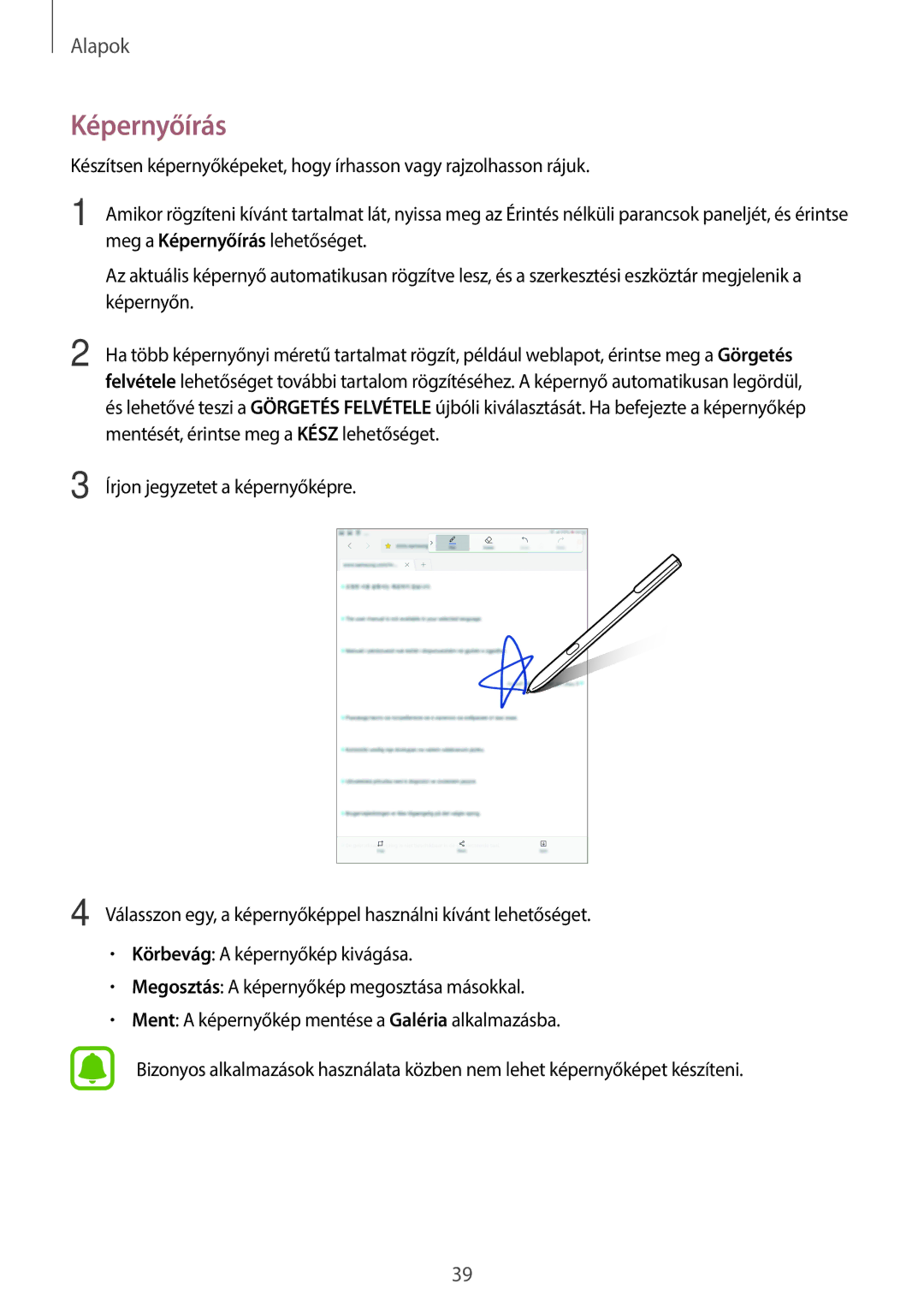 Samsung SM-T820NZSAXEH manual Képernyőírás 