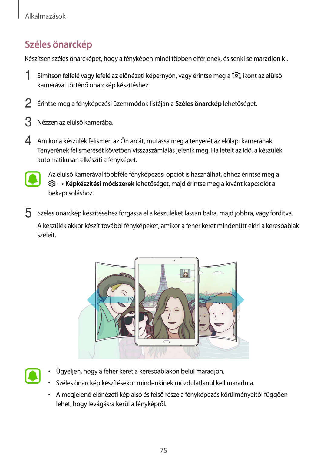 Samsung SM-T820NZSAXEH manual Széles önarckép 