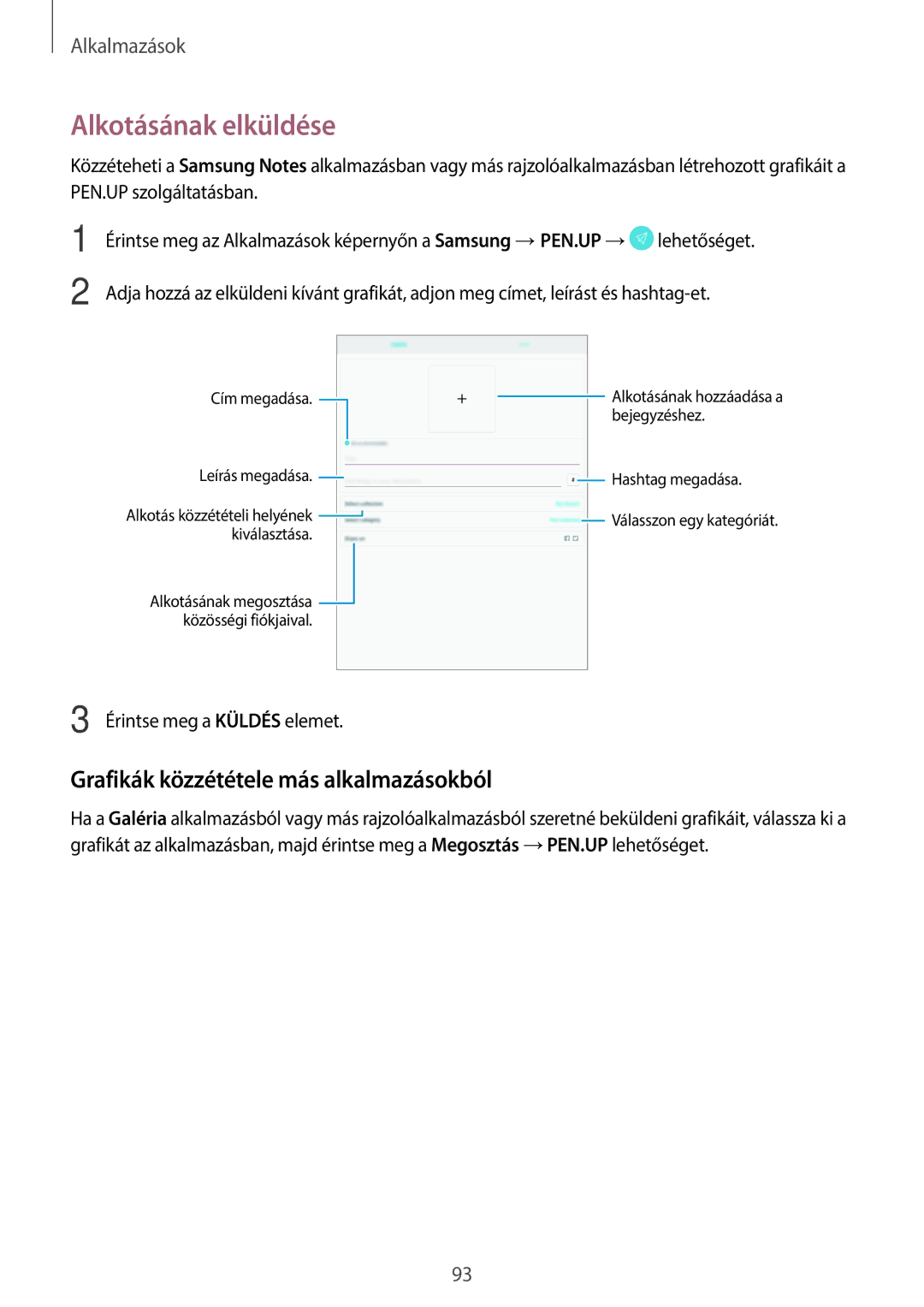 Samsung SM-T820NZSAXEH manual Alkotásának elküldése, Grafikák közzététele más alkalmazásokból 