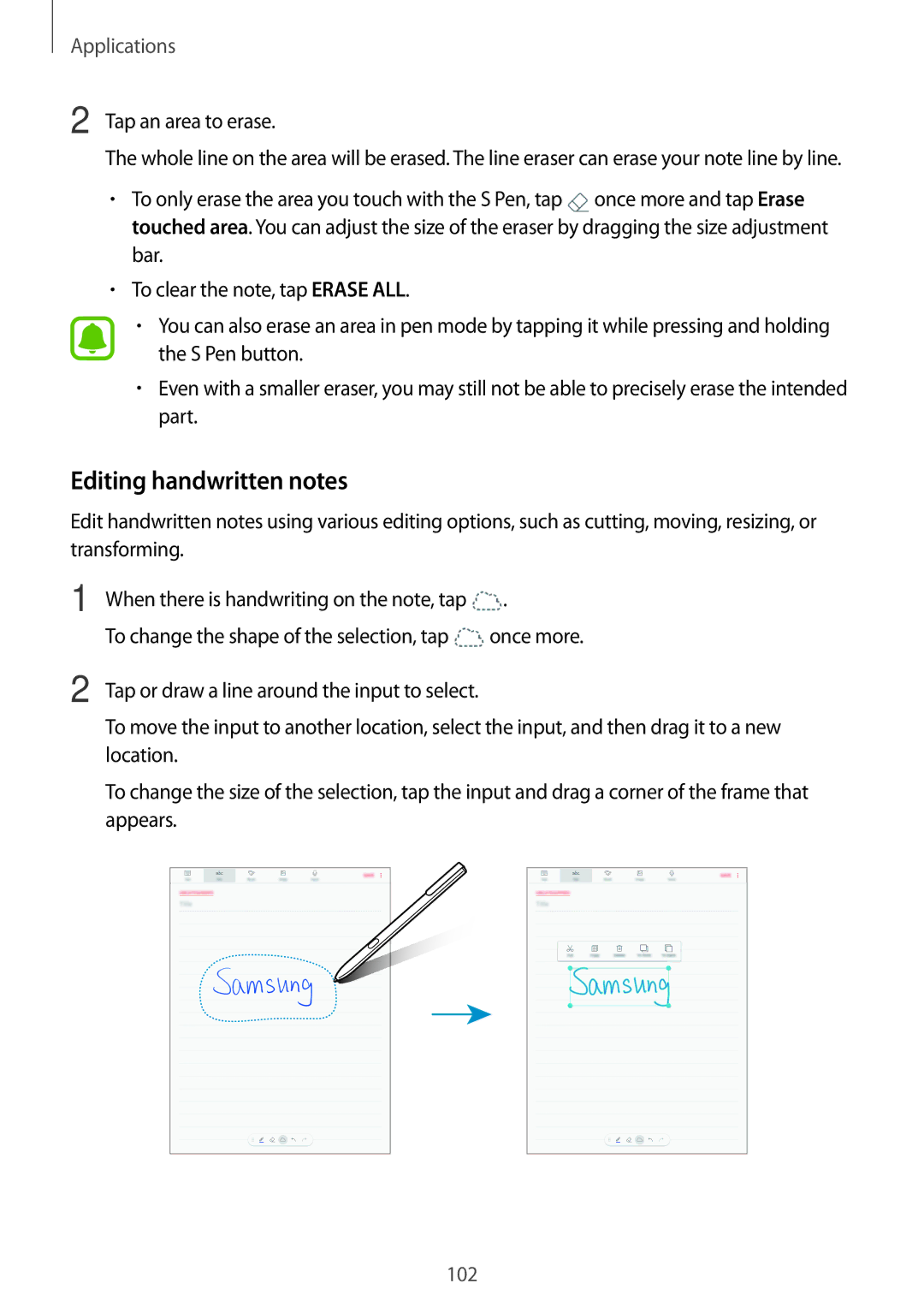 Samsung SM-T825NZSANEE, SM-T825NZKADBT, SM-T825NZSADBT, SM-T825NZSAXEF, SM-T825NZKAXEF manual Editing handwritten notes 