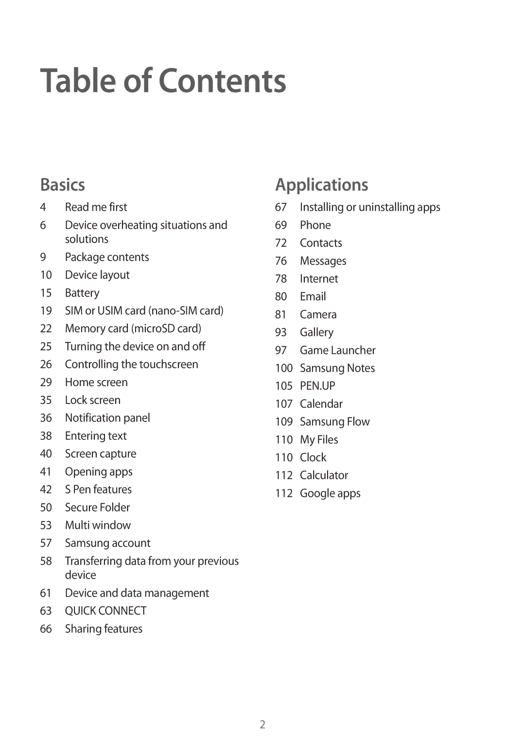 Samsung SM-T825NZSAXEF, SM-T825NZKADBT, SM-T825NZSADBT, SM-T825NZKAXEF, SM-T825NZSAITV, SM-T825NZKAITV manual Table of Contents 