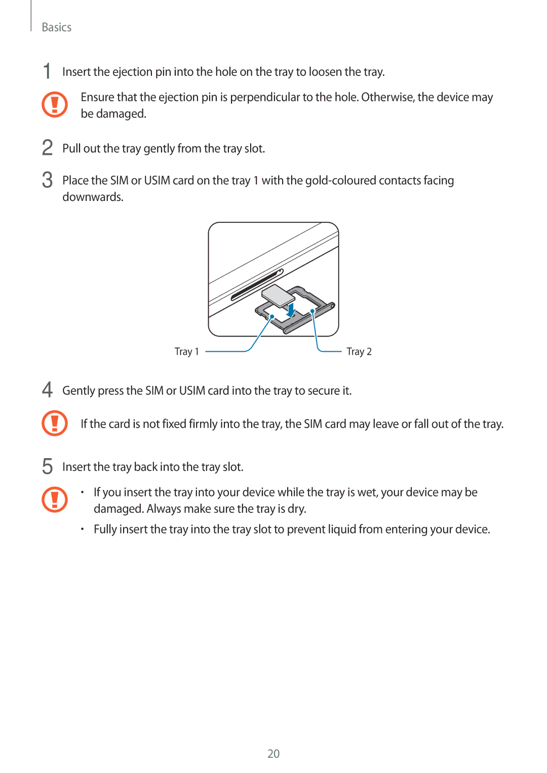 Samsung SM-T825NZKASER, SM-T825NZKADBT, SM-T825NZSADBT manual Gently press the SIM or Usim card into the tray to secure it 