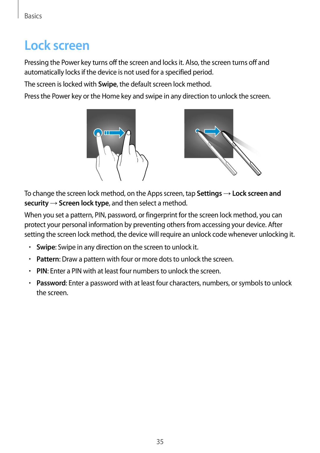 Samsung SM-T825NZKANEE, SM-T825NZKADBT, SM-T825NZSADBT, SM-T825NZSAXEF, SM-T825NZKAXEF, SM-T825NZSAITV manual Lock screen 