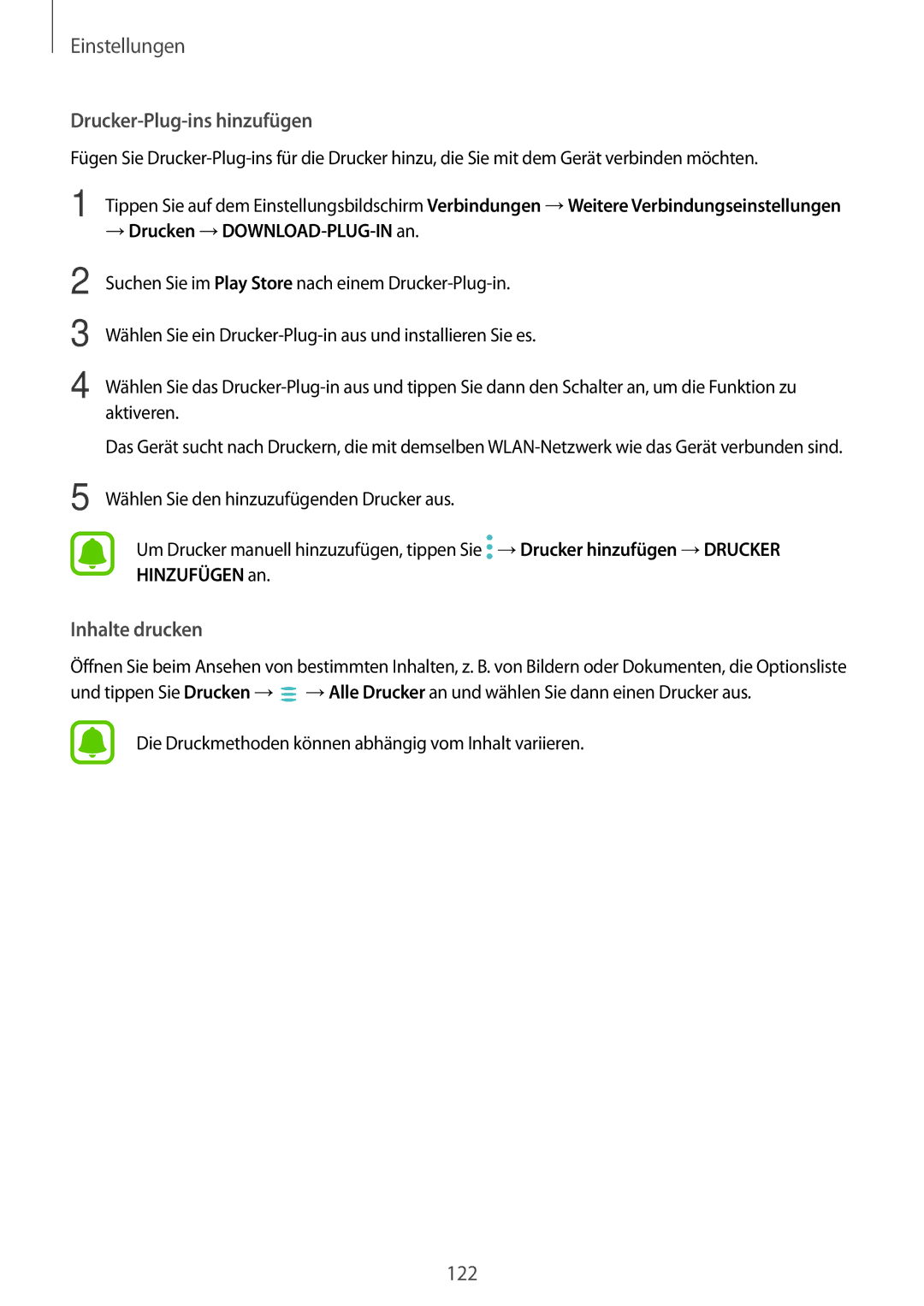 Samsung SM-T825NZKADBT manual → Drucken →DOWNLOAD-PLUG-IN an, Die Druckmethoden können abhängig vom Inhalt variieren 