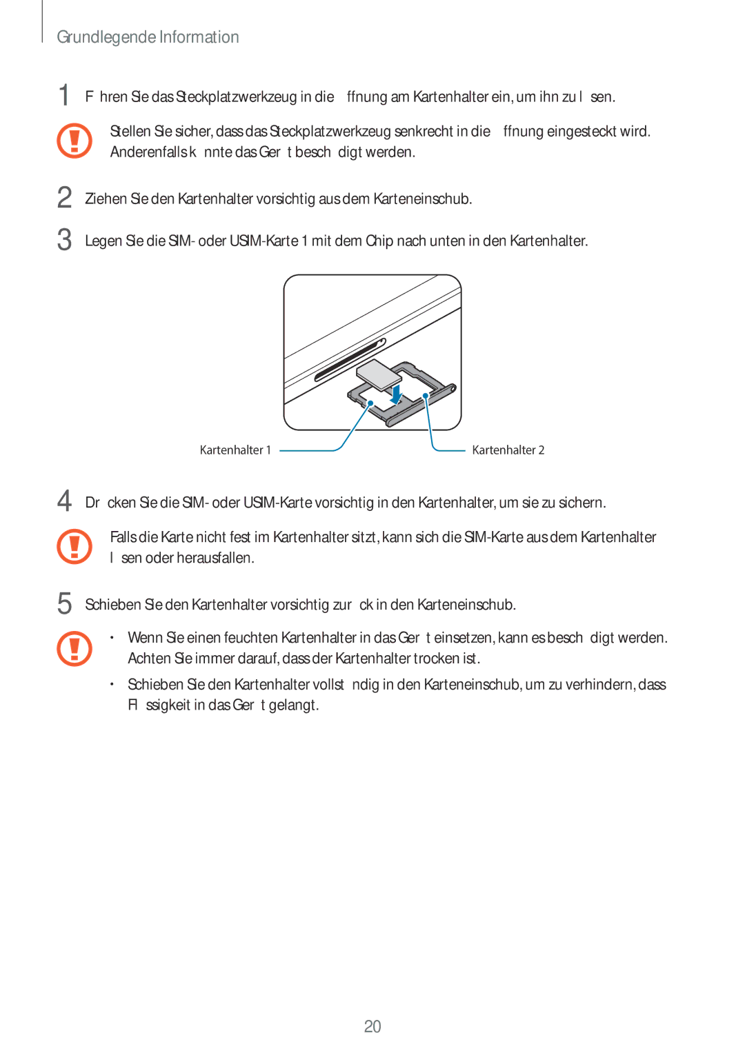 Samsung SM-T825NZKADBT, SM-T825NZSADBT manual Kartenhalter 1Kartenhalter 