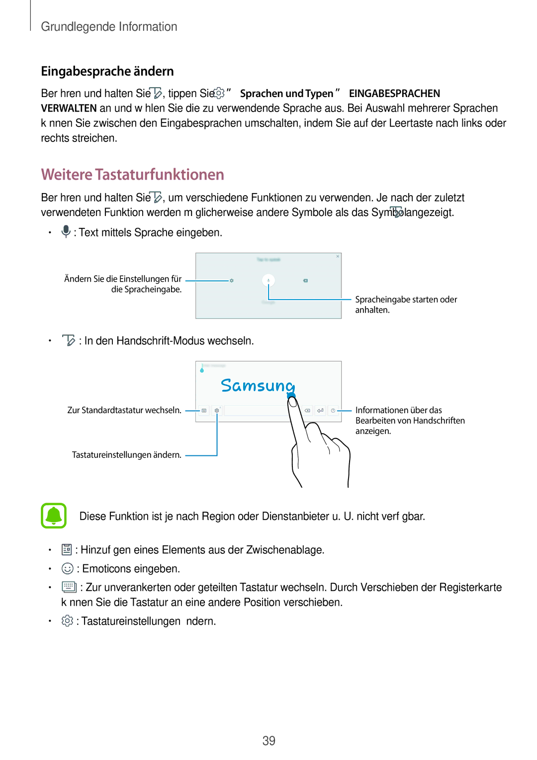 Samsung SM-T825NZSADBT, SM-T825NZKADBT Weitere Tastaturfunktionen, Eingabesprache ändern, Text mittels Sprache eingeben 