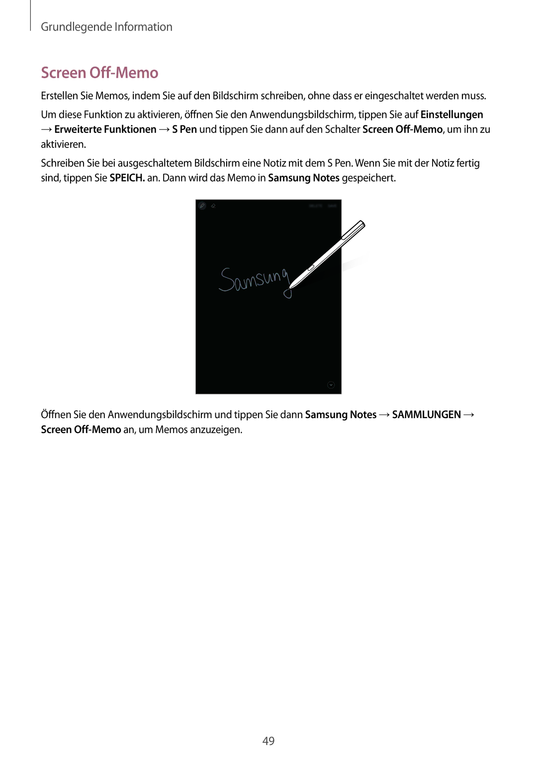 Samsung SM-T825NZSADBT, SM-T825NZKADBT manual Screen Off-Memo 