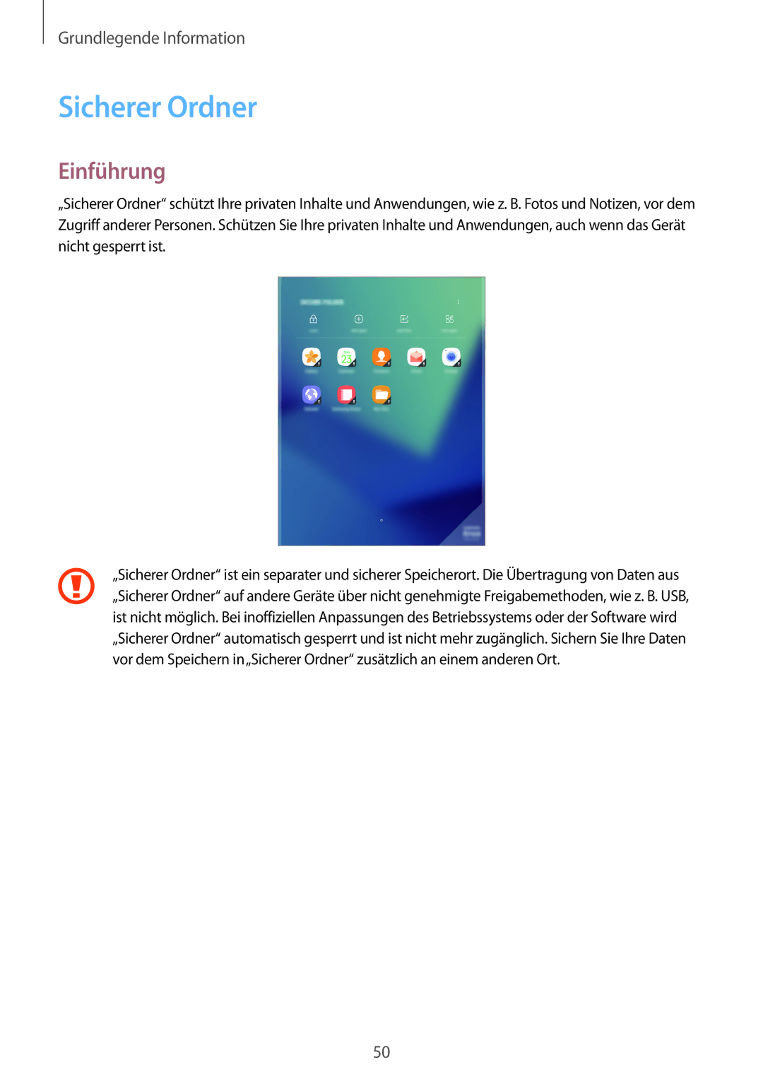 Samsung SM-T825NZKADBT, SM-T825NZSADBT manual Sicherer Ordner, Einführung 