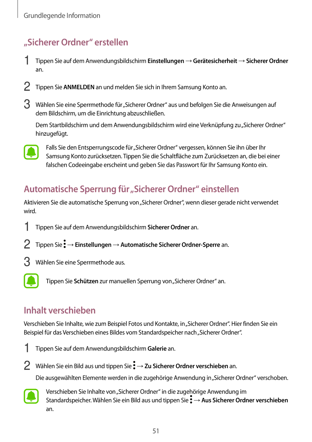 Samsung SM-T825NZSADBT, SM-T825NZKADBT „Sicherer Ordner erstellen, Automatische Sperrung für„Sicherer Ordner einstellen 