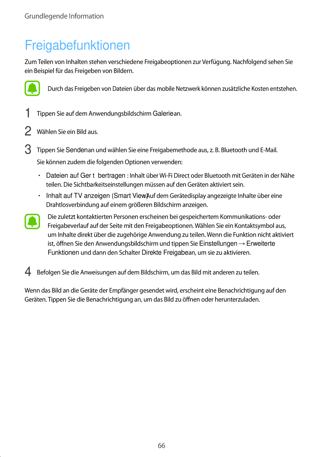 Samsung SM-T825NZKADBT, SM-T825NZSADBT manual Freigabefunktionen 