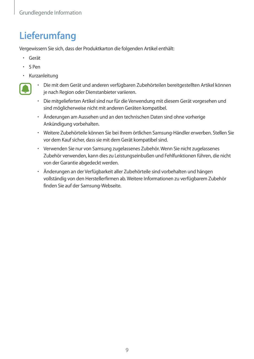 Samsung SM-T825NZSADBT, SM-T825NZKADBT manual Lieferumfang 