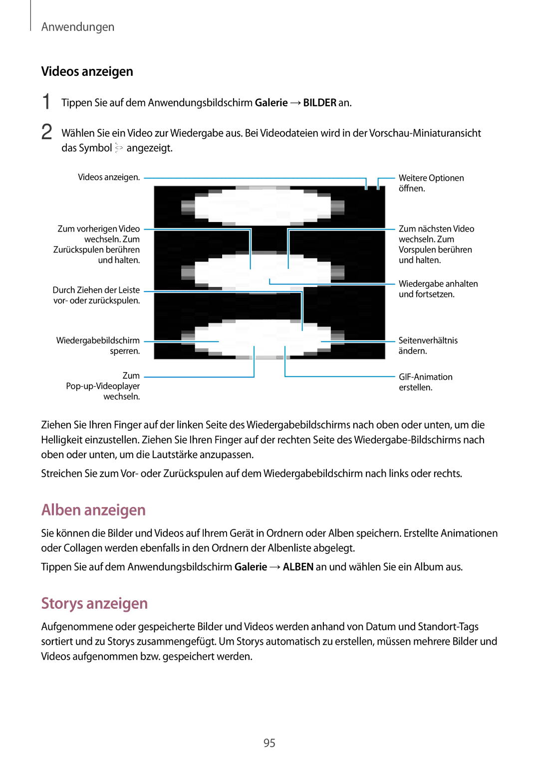 Samsung SM-T825NZSADBT, SM-T825NZKADBT manual Alben anzeigen, Storys anzeigen, Videos anzeigen 