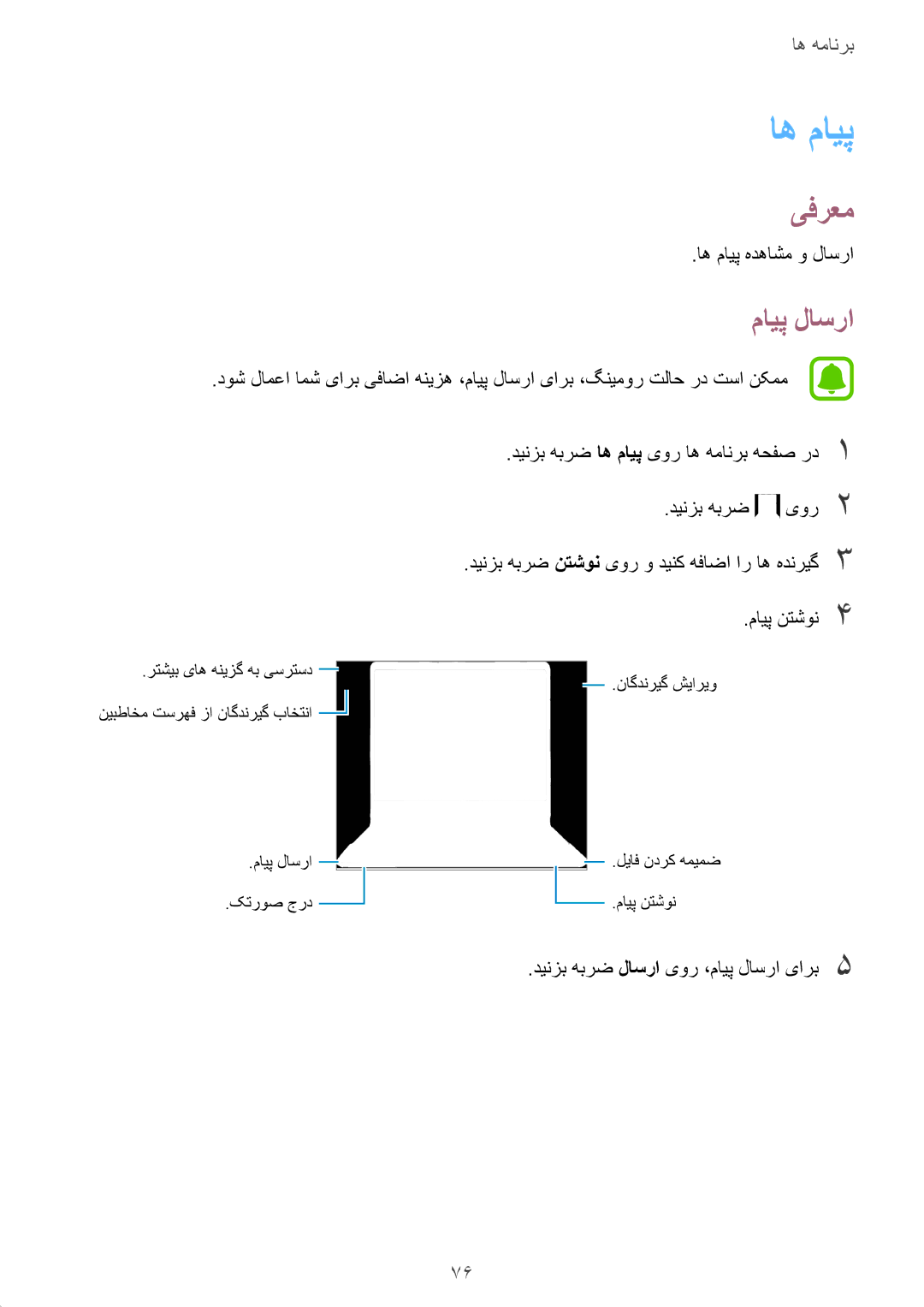 Samsung SM-T825NZKAKSA manual اه مايپ, اه مایپ هدهاشم و لاسرا, مايپ نتشون4, دینزب هبرض لاسرا یور ،مایپ لاسرا یارب5 